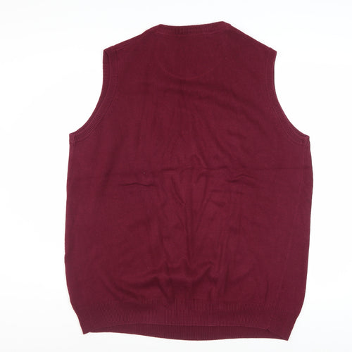 Atlantic Bay Men's Red Cotton V-Neck Sleeveless Jumper Vest L