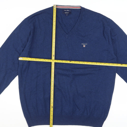 Gant Men's Blue V-Neck Cotton Wool Pullover Jumper XL