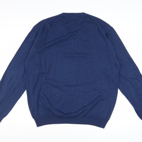 Gant Men's Blue V-Neck Cotton Wool Pullover Jumper XL