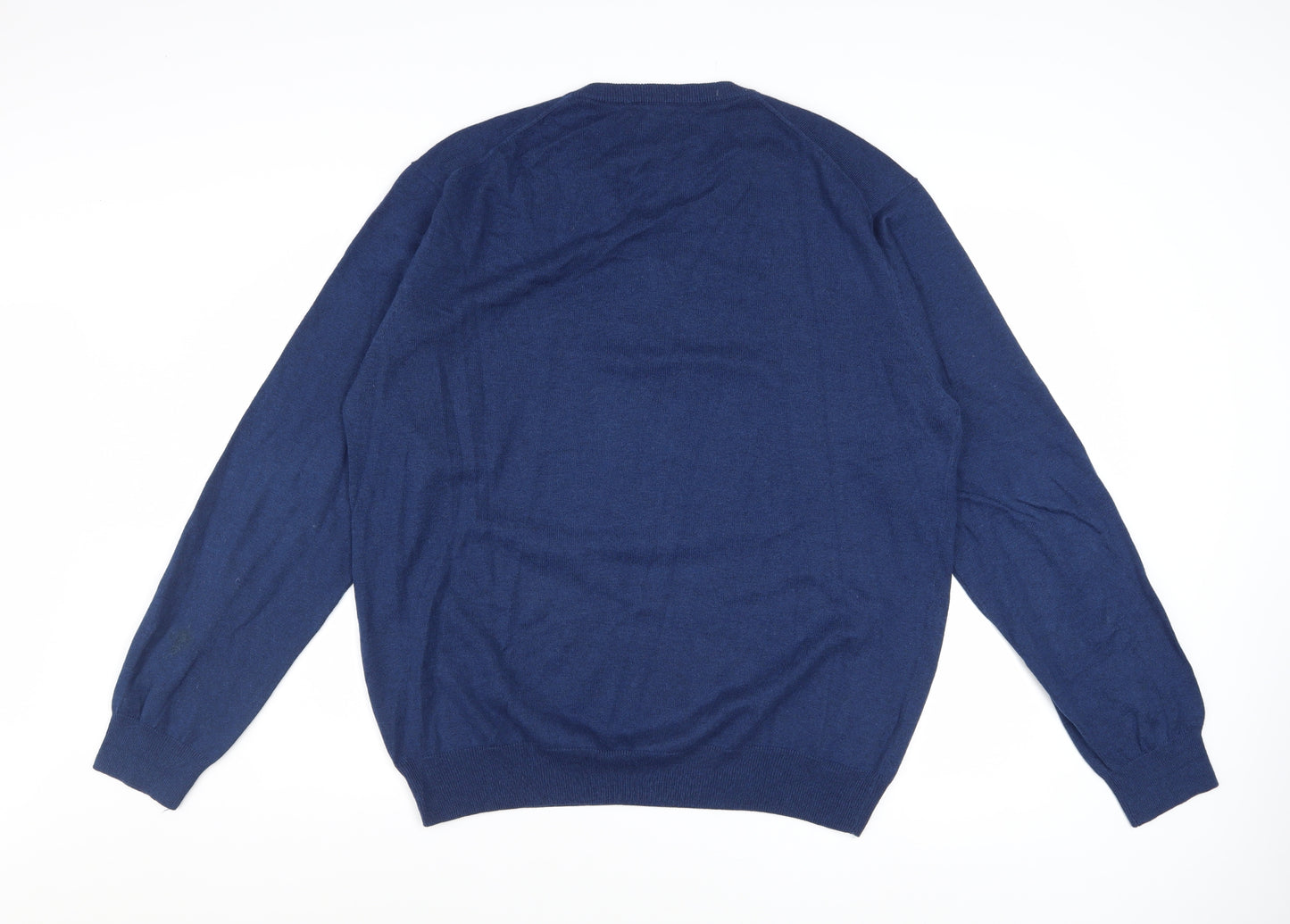 Gant Men's Blue V-Neck Cotton Wool Pullover Jumper XL
