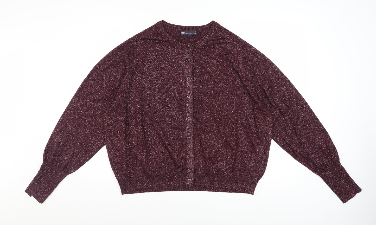 Marks and Spencer Women Purple Size 24 Glitter Cardigan Jumper