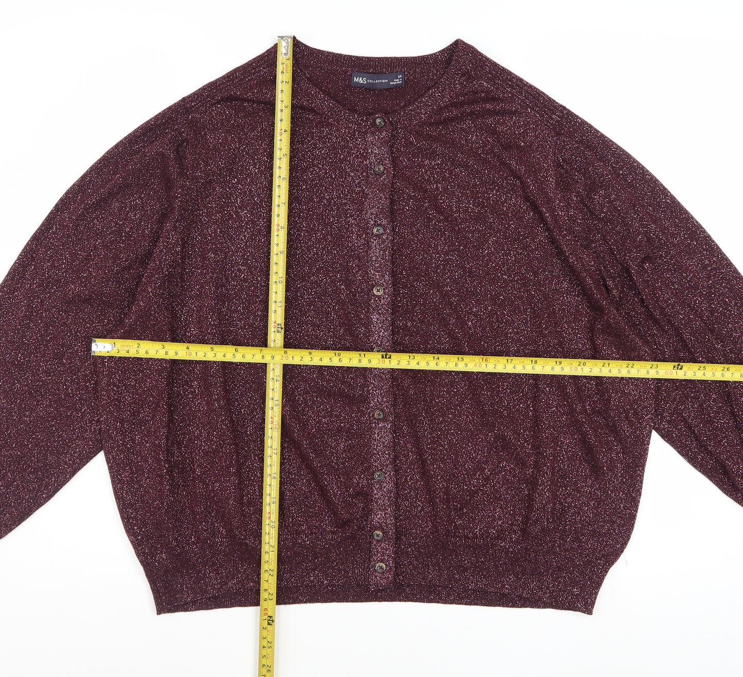 Marks and Spencer Women Purple Size 24 Glitter Cardigan Jumper