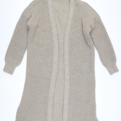 Topshop Women Beige Chunky Knit Longline Open Cardigan XS