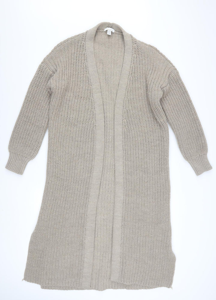 Topshop Women Beige Chunky Knit Longline Open Cardigan XS