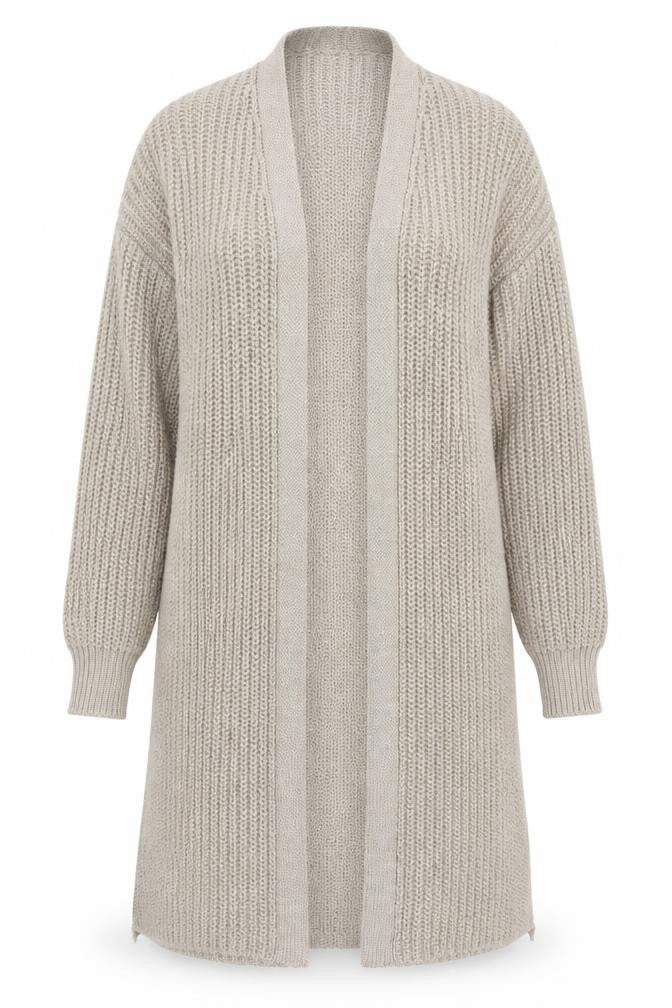 Topshop Women Beige Chunky Knit Longline Open Cardigan XS