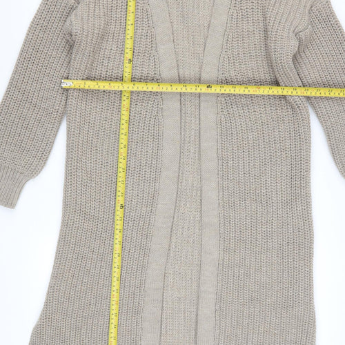 Topshop Women Beige Chunky Knit Longline Open Cardigan XS