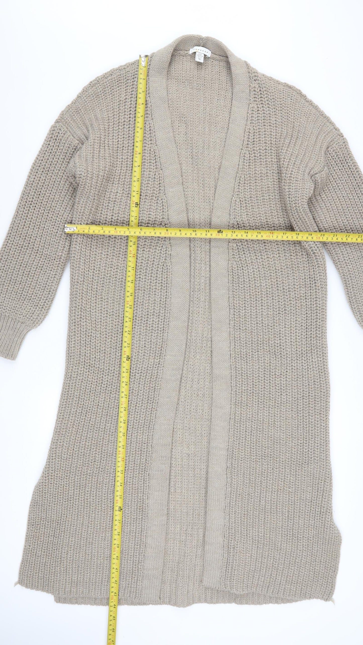 Topshop Women Beige Chunky Knit Longline Open Cardigan XS