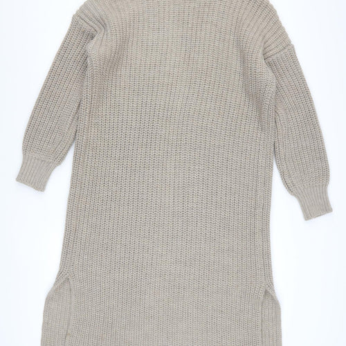 Topshop Women Beige Chunky Knit Longline Open Cardigan XS