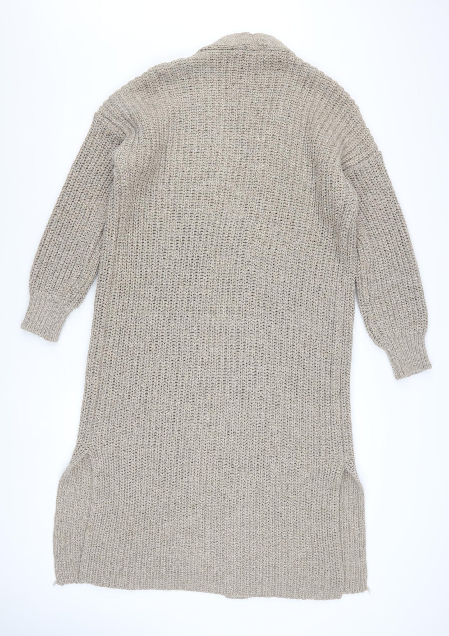 Topshop Women Beige Chunky Knit Longline Open Cardigan XS