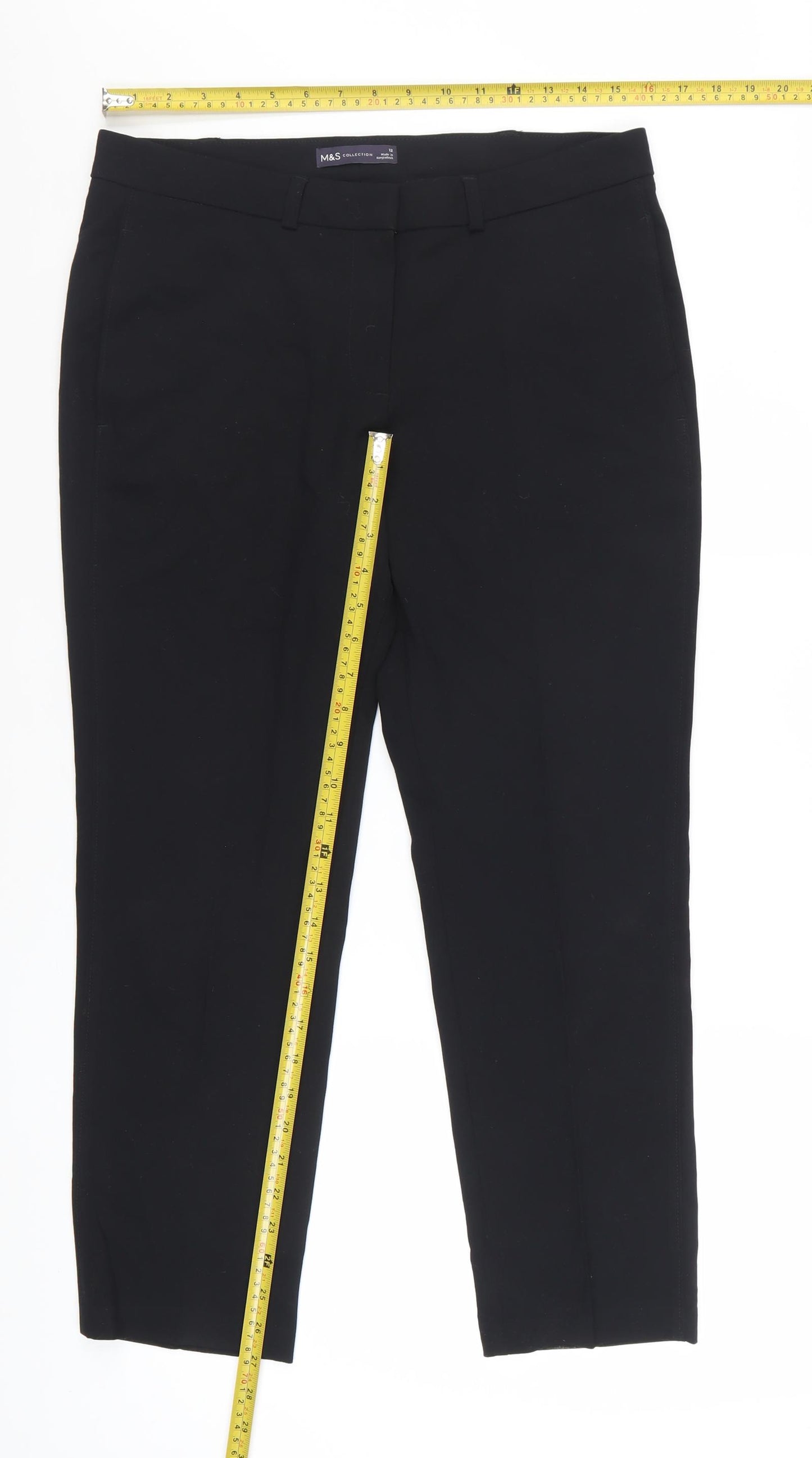 Marks and Spencer Women’s Black Size 12 Cropped Stretch Trousers