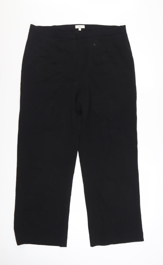 CC Women Black Wool Blend Stretch Straight Leg Trousers Size 16