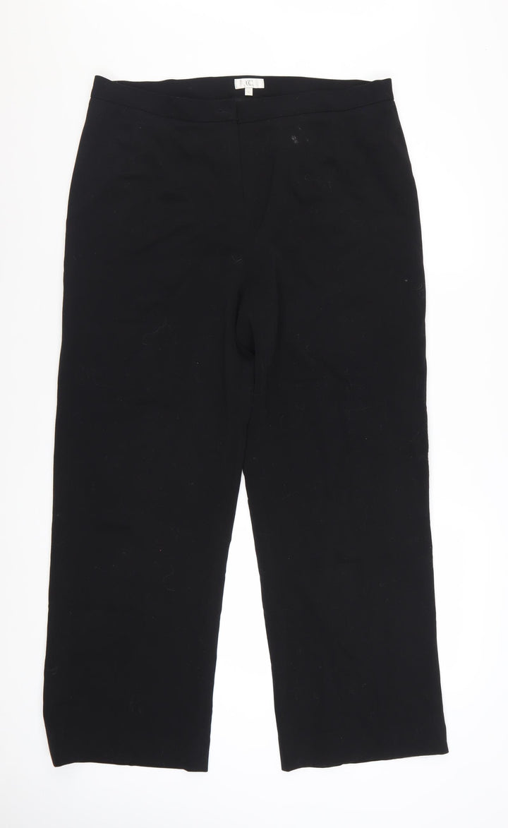 CC Women Black Wool Blend Stretch Straight Leg Trousers Size 16