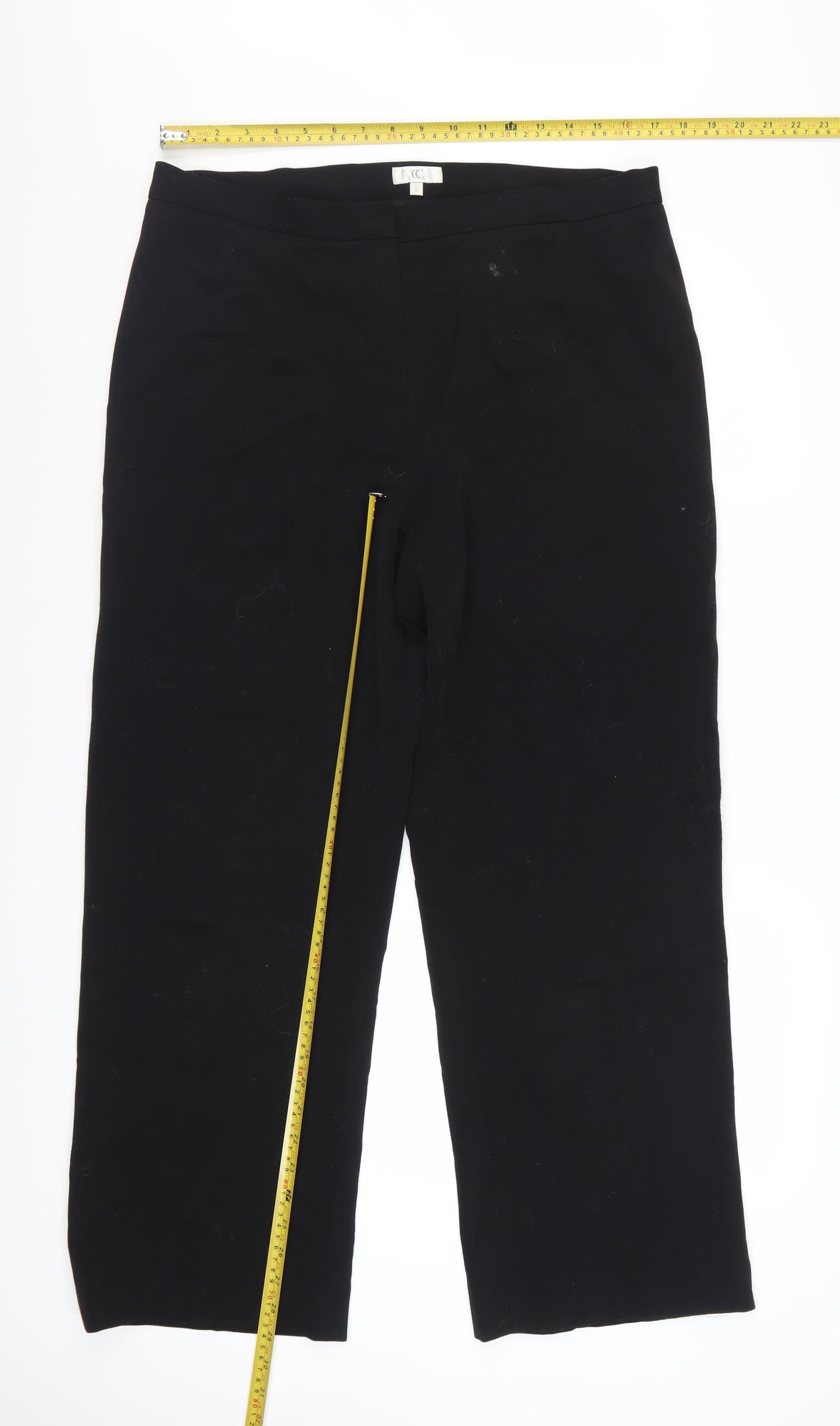 CC Women Black Wool Blend Stretch Straight Leg Trousers Size 16