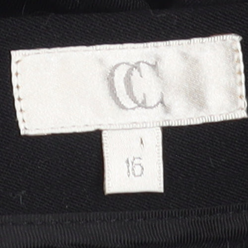 CC Women Black Wool Blend Stretch Straight Leg Trousers Size 16