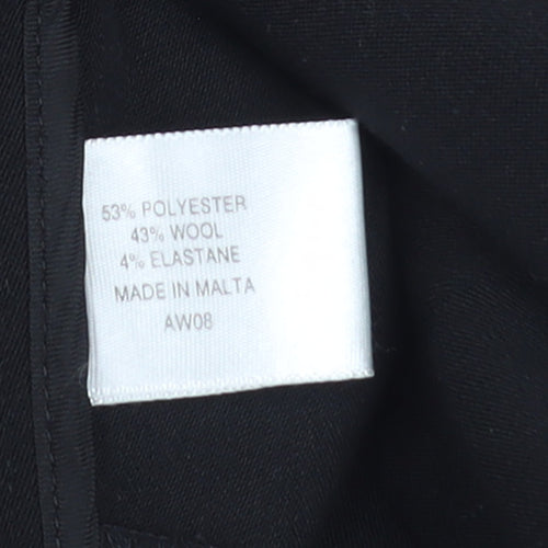 CC Women Black Wool Blend Stretch Straight Leg Trousers Size 16