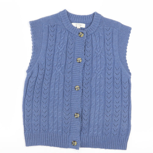 Marks and Spencer Women Blue Cable-Knit Sleeveless Cardigan Size 12
