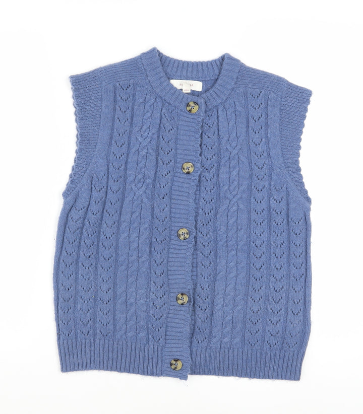 Marks and Spencer Women Blue Cable-Knit Sleeveless Cardigan Size 12