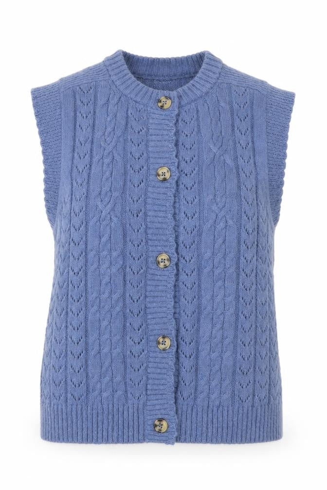 Marks and Spencer Women Blue Cable-Knit Sleeveless Cardigan Size 12