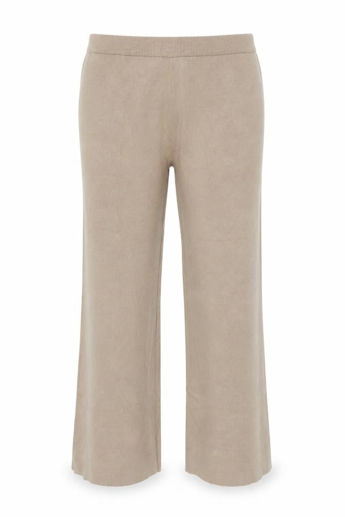 Yaya Women Beige Wide-Leg Knit Stretch Trousers Size L