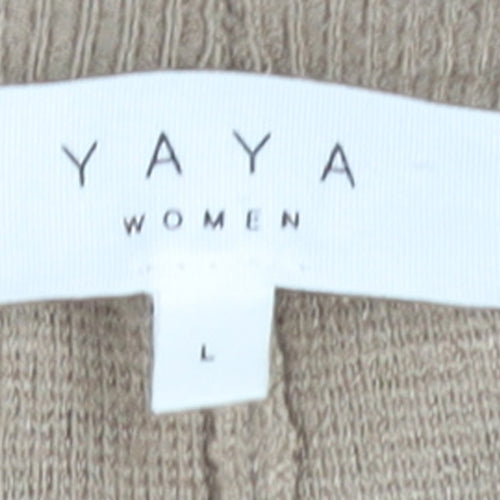 Yaya Women Beige Wide-Leg Knit Stretch Trousers Size L