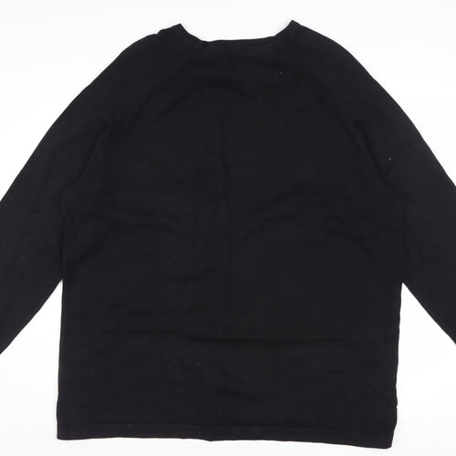 Red Herring Men's Black Cotton Crew Neck Pullover Jumper XL