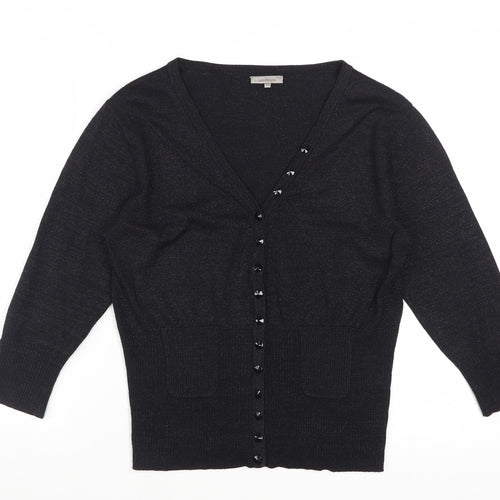 John Lewis Women Black Lurex Knit Cardigan L V-Neck Button Detail