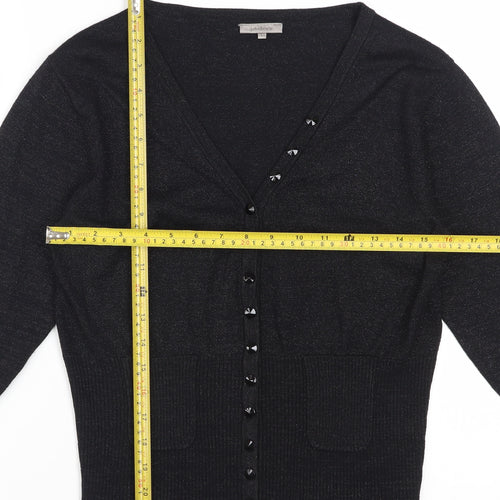 John Lewis Women Black Lurex Knit Cardigan L V-Neck Button Detail