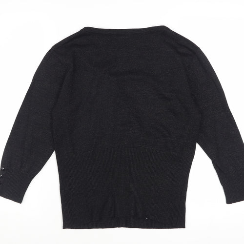 John Lewis Women Black Lurex Knit Cardigan L V-Neck Button Detail