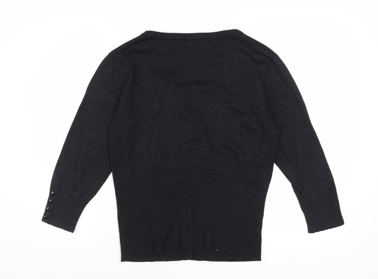 John Lewis Women Black Lurex Knit Cardigan L V-Neck Button Detail