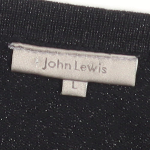 John Lewis Women Black Lurex Knit Cardigan L V-Neck Button Detail