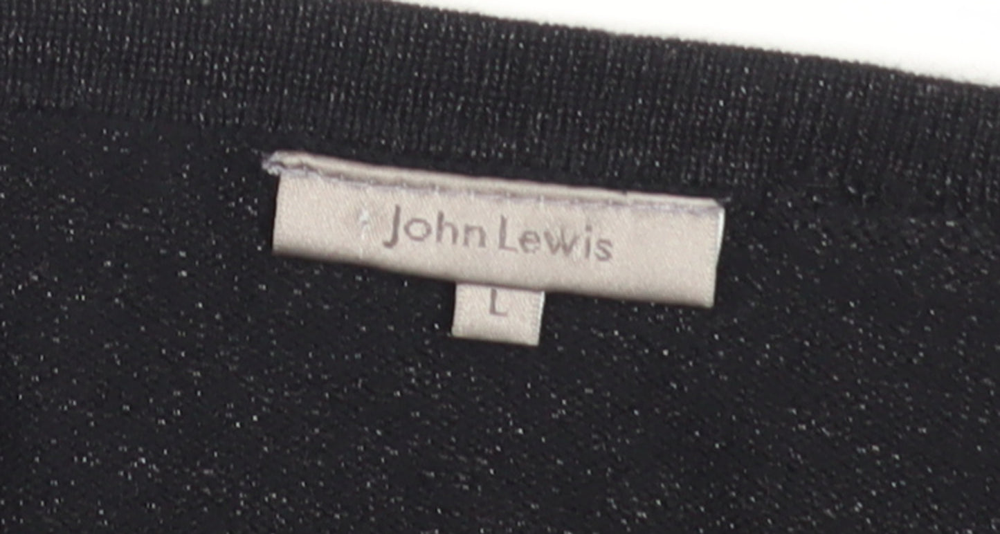 John Lewis Women Black Lurex Knit Cardigan L V-Neck Button Detail