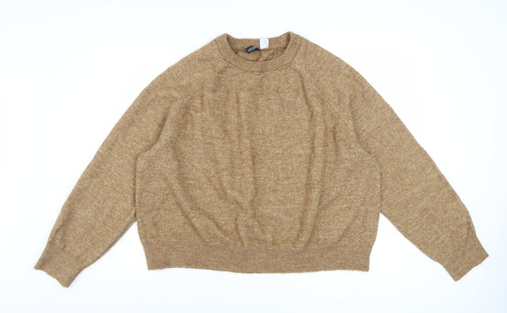 H&M Women Beige 3XL Pullover Knit Jumper Crew Neck Relaxed Fit