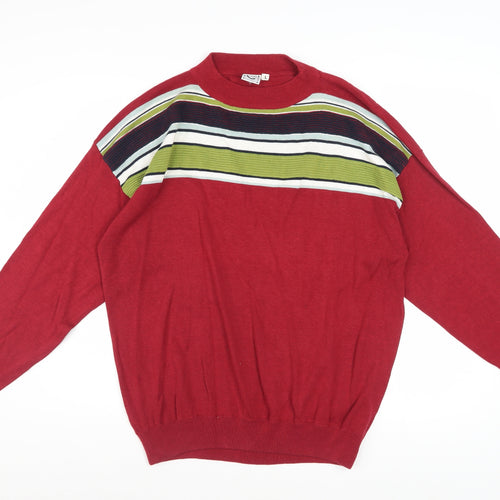 Clothes Men's Red Striped Cotton Crew Neck Pullover Jumper L