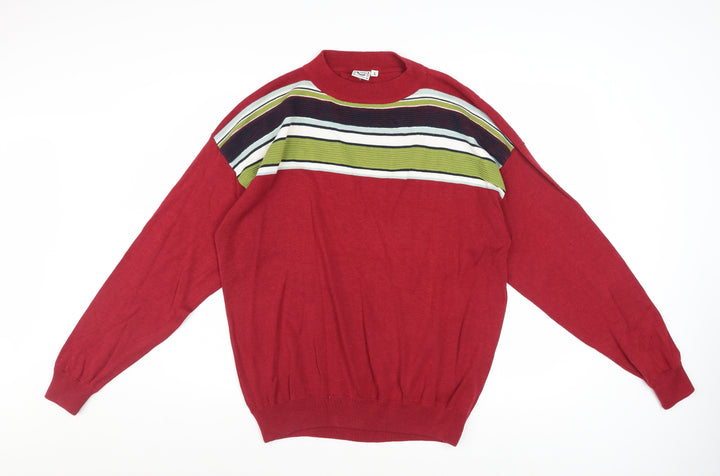 Clothes Men's Red Striped Cotton Crew Neck Pullover Jumper L
