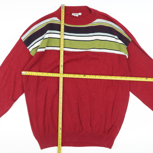 Clothes Men's Red Striped Cotton Crew Neck Pullover Jumper L