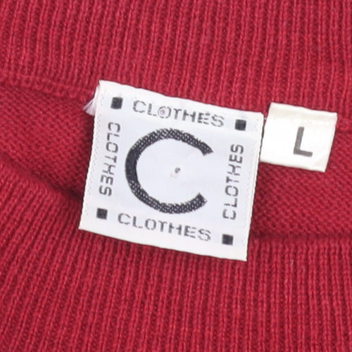 Clothes Men's Red Striped Cotton Crew Neck Pullover Jumper L