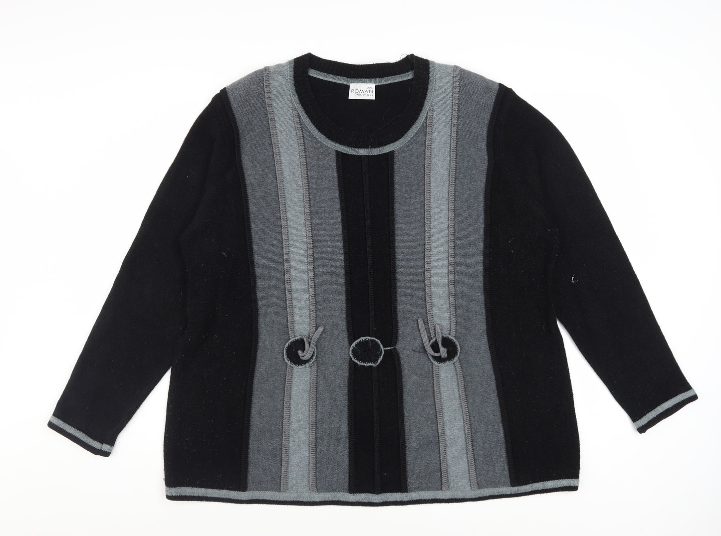 Roman Originals Women’s Grey Striped Cardigan 2XL Knit Jumper