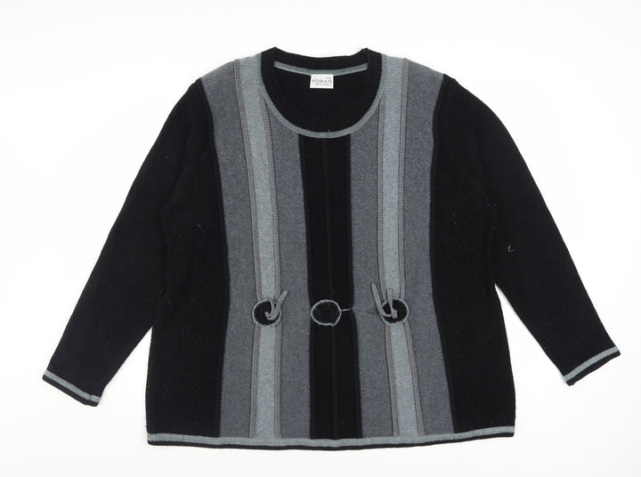 Roman Originals Women’s Grey Striped Cardigan 2XL Knit Jumper