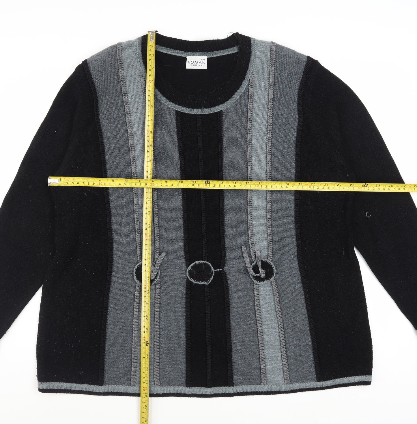 Roman Originals Women’s Grey Striped Cardigan 2XL Knit Jumper