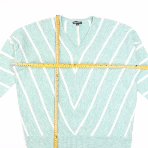 Bonmarché Women’s Green Striped V-Neck Pullover Jumper Size 14