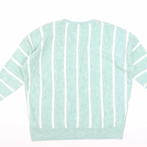 Bonmarché Women’s Green Striped V-Neck Pullover Jumper Size 14