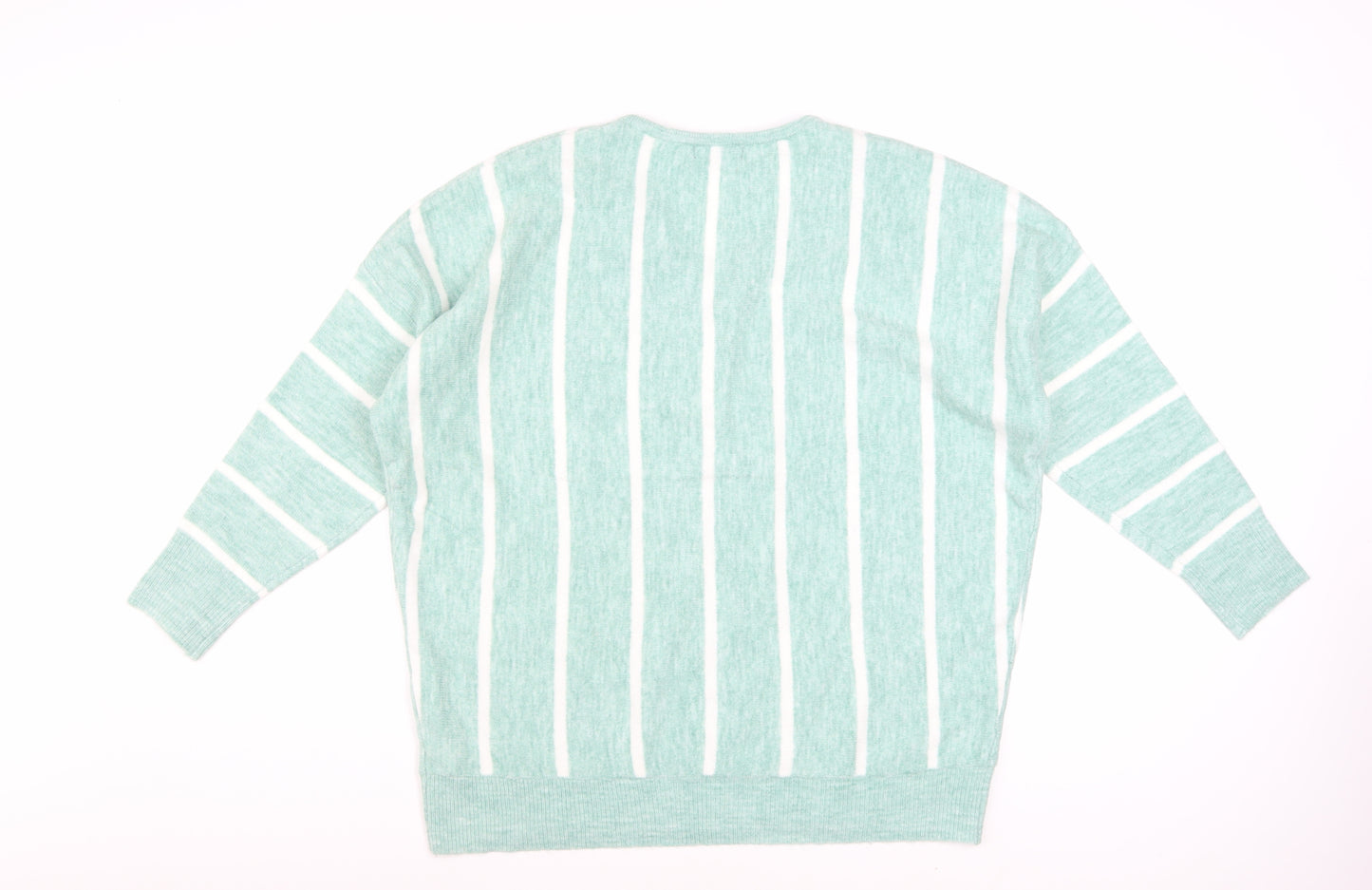 Bonmarché Women’s Green Striped V-Neck Pullover Jumper Size 14