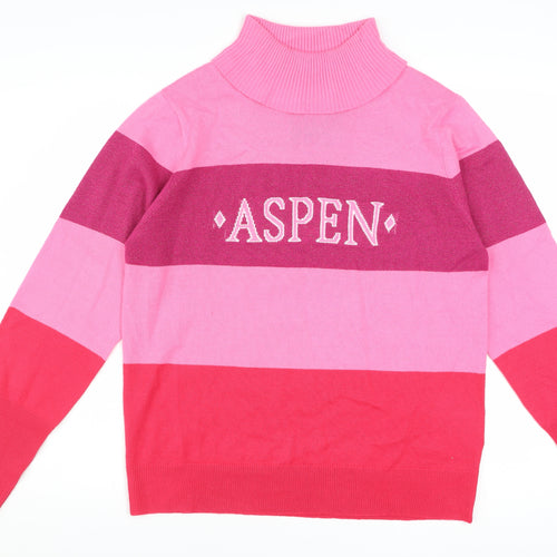 Threadbare Women Pink Striped Roll Neck Pullover Jumper Size 14