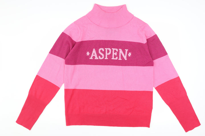 Threadbare Women Pink Striped Roll Neck Pullover Jumper Size 14