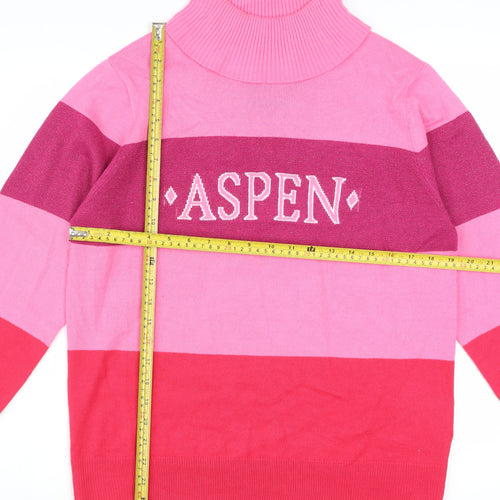 Threadbare Women Pink Striped Roll Neck Pullover Jumper Size 14