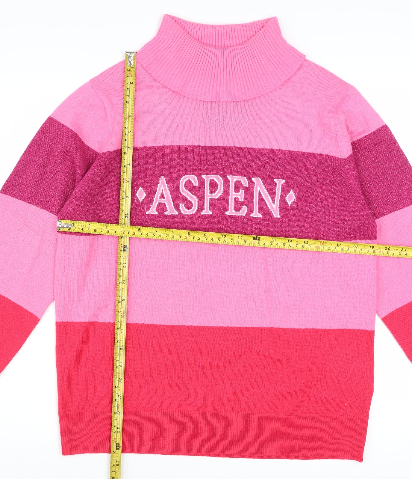 Threadbare Women Pink Striped Roll Neck Pullover Jumper Size 14