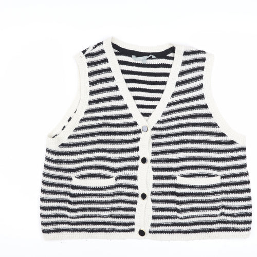 Oliver Bonas Women Black White Striped Knit Vest Jumper Size 16