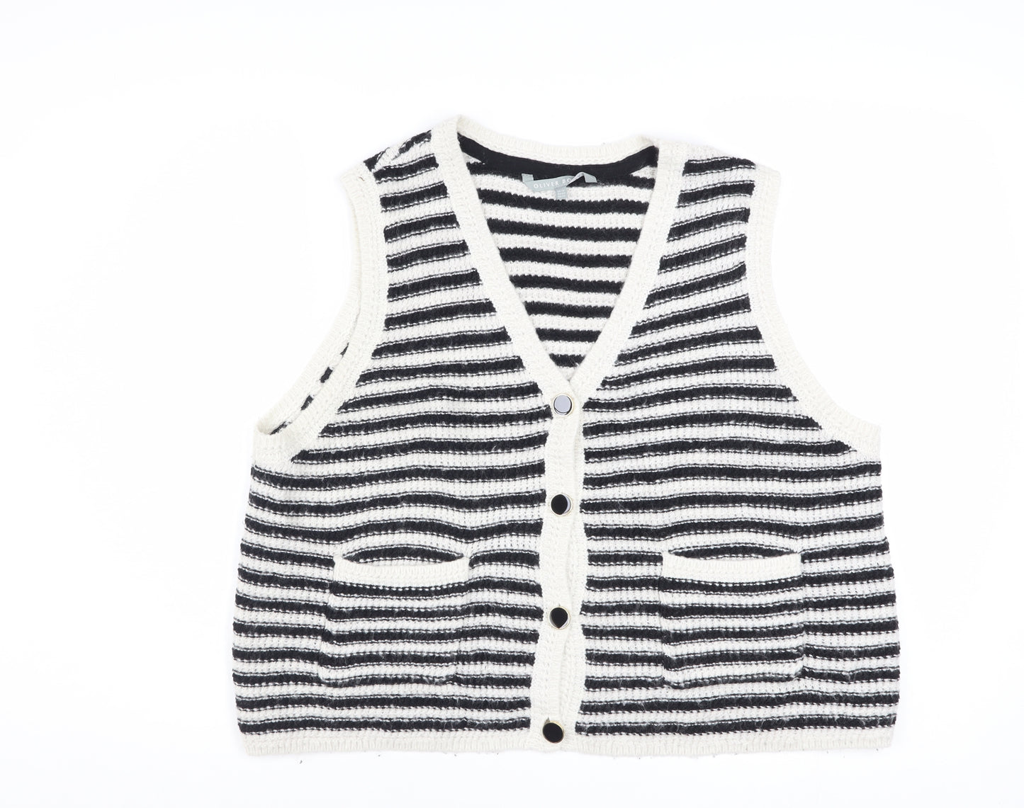 Oliver Bonas Women Black White Striped Knit Vest Jumper Size 16