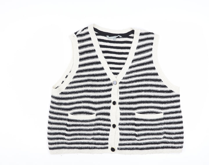 Oliver Bonas Women Black White Striped Knit Vest Jumper Size 16