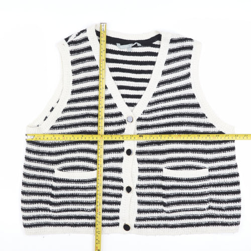 Oliver Bonas Women Black White Striped Knit Vest Jumper Size 16
